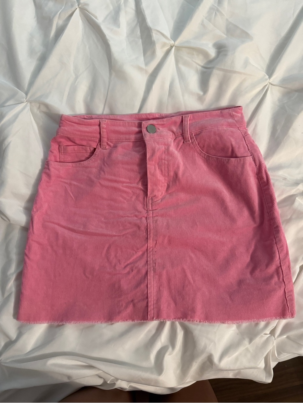 Women’s Pink Corduroy Mini Skirt - Classic A-Line pockets cute velvet